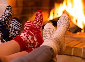 chilling in front of the fireplace