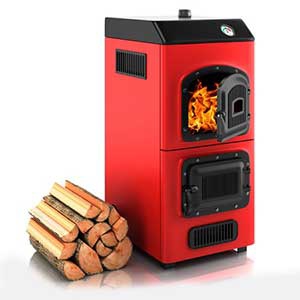red wood stove with