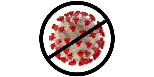 A virus image with a circle drawn through it, meaning no viruses.