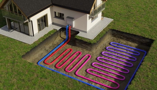 A house with a ground-source heat pump system.